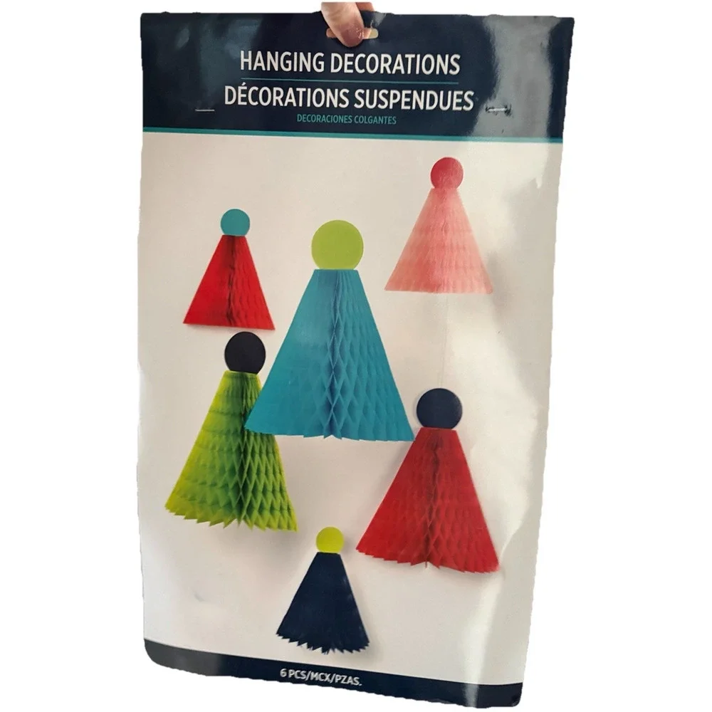 Set of 6 Hanging Honeycomb Paper Decorations 9” & 13.5” Colorful Party Decor